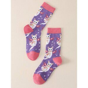 Cat Pattern Crew Socks for Womens